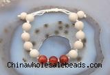 CGB6668 10mm round white fossil jasper & red banded agate adjustable bracelets