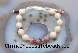 CGB6672 10mm round white fossil jasper & rhodonite adjustable bracelets