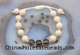 CGB6674 10mm round white fossil jasper & smoky quartz adjustable bracelets