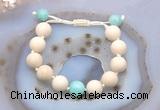 CGB6702 12mm round white fossil jasper & amazonite adjustable bracelets