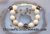 CGB6708 12mm round white fossil jasper & smoky quartz adjustable bracelets