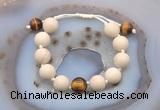 CGB6709 12mm round white fossil jasper & yellow tiger eye adjustable bracelets