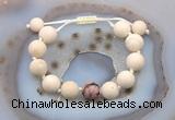 CGB6711 12mm round white fossil jasper & rhodonite adjustable bracelets