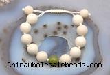 CGB6724 12mm round white fossil jasper & China jade adjustable bracelets