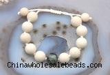 CGB6726 12mm round white fossil jasper & African turquoise adjustable bracelets
