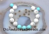 CGB6754 10mm round white howlite & blue howlite adjustable bracelets