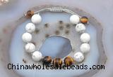 CGB6757 10mm round white howlite & yellow tiger eye adjustable bracelets
