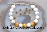 CGB6773 10mm round white howlite & golden tiger eye adjustable bracelets