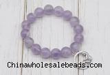 CGB6806 10mm, 12mm lavender amethyst beaded bracelet with alloy pendant