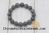 CGB6816 10mm, 12mm black labradorite beaded bracelet with alloy pendant