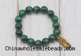 CGB6828 10mm, 12mm green tiger eye beaded bracelet with alloy pendant