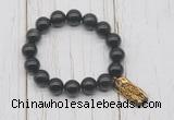 CGB6829 10mm, 12mm black obsidian beaded bracelet with alloy pendant