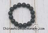 CGB6832 10mm, 12mm black lava beaded bracelet with alloy pendant