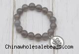 CGB6846 10mm, 12mm grey agate beaded bracelet with alloy pendant