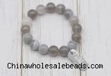 CGB6848 10mm, 12mm grey banded agate beaded bracelet with alloy pendant