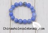 CGB6850 10mm, 12mm blue banded agate beaded bracelet with alloy pendant