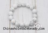 CGB6890 10mm, 12mm matte white howlite beaded bracelet with alloy pendant