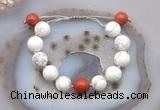 CGB6946 12mm round white howlite & red jasper adjustable bracelets