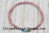 CGB7066 7 chakra 4mm pink wooden fossil jasper beaded meditation yoga bracelets