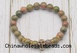 CGB7397 8mm unakite bracelet with skull for men or women