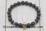 CGB7405 8mm black obsidian bracelet with skull for men or women