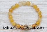 CGB7441 8mm yellow banded agate bracelet with skull for men or women