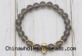 CGB7492 8mm smoky quartz bracelet with skull for men or women