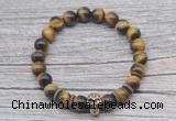 CGB7516 8mm yellow tiger eye bracelet with skull for men or women