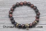 CGB7518 8mm red tiger eye bracelet with skull for men or women