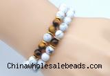 CGB7600 8mm white howlite & yellow tiger eye mala stretchy bracelets