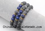 CGB7610 8mm matte black labradorite & lapis lazuli mala stretchy bracelets