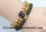 CGB7612 8mm black lava & golden tiger eye mala stretchy bracelets