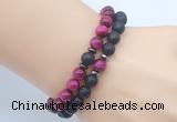 CGB7616 8mm black lava & red tiger eye mala stretchy bracelets