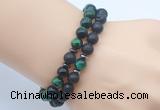 CGB7620 8mm black lava & green tiger eye mala stretchy bracelets