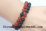 CGB7623 8mm black lava & red agate mala stretchy bracelets