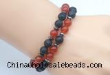 CGB7624 8mm black lava & red agate mala stretchy bracelets