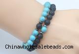 CGB7630 8mm black lava & blue turquoise mala stretchy bracelets