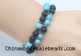 CGB7631 8mm black lava & blue turquoise mala stretchy bracelets