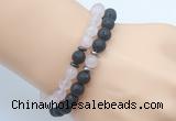 CGB7636 8mm black lava & rose quartz mala stretchy bracelets