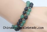 CGB7639 8mm black lava & green aventurine mala stretchy bracelets