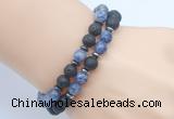 CGB7646 8mm black lava & blue spot stone mala stretchy bracelets