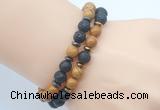 CGB7652 8mm black lava & wooden jasper mala stretchy bracelets