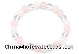 CGB8000 8mm white crystal, white jade & rose quartz beaded stretchy bracelets