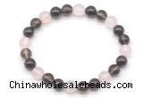 CGB8005 8mm garnet, rose quartz & smoky quartz beaded stretchy bracelets
