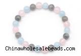 CGB8006 8mm aquamarine, labradorite & rose quartz beaded stretchy bracelets