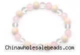 CGB8007 8mm white crystal, rose quartz & white fossil jasper beaded stretchy bracelets