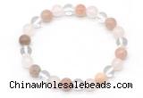 CGB8008 8mm white crystal, rose quartz & sunstone beaded stretchy bracelets