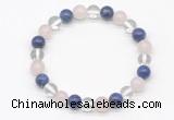 CGB8009 8mm white crystal, rose quartz & lapis lazuli beaded stretchy bracelets
