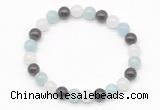 CGB8011 8mm aquamarine, garnet & white jade beaded stretchy bracelets