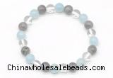 CGB8012 8mm aquamarine, labradorite & white crystal beaded stretchy bracelets